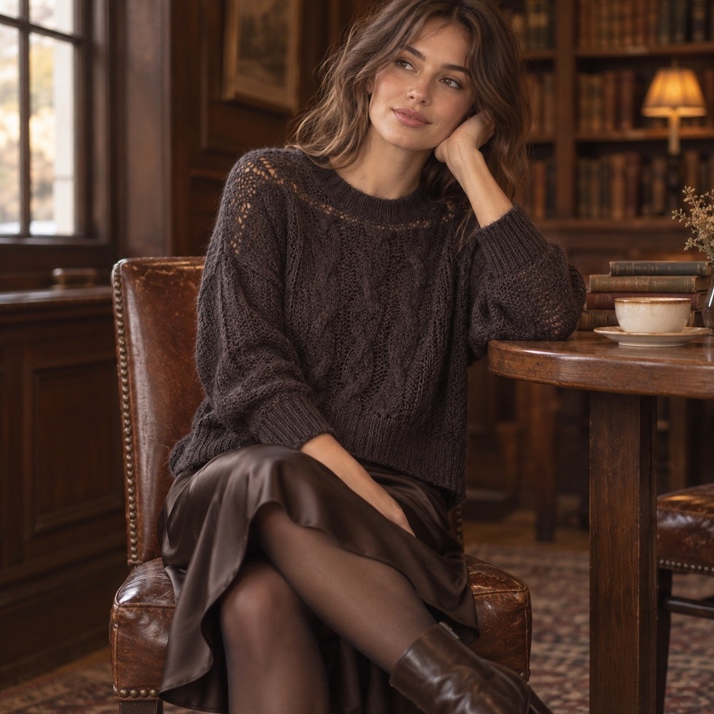 Wooden Ships Mohair Wool Open Knit Cable Sweater XS Dark Academia Boho